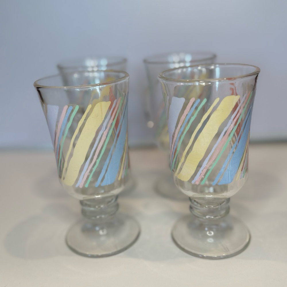 Vintage Colorful Striped Glass Mugs Set of 4 - Picture 2 of 6